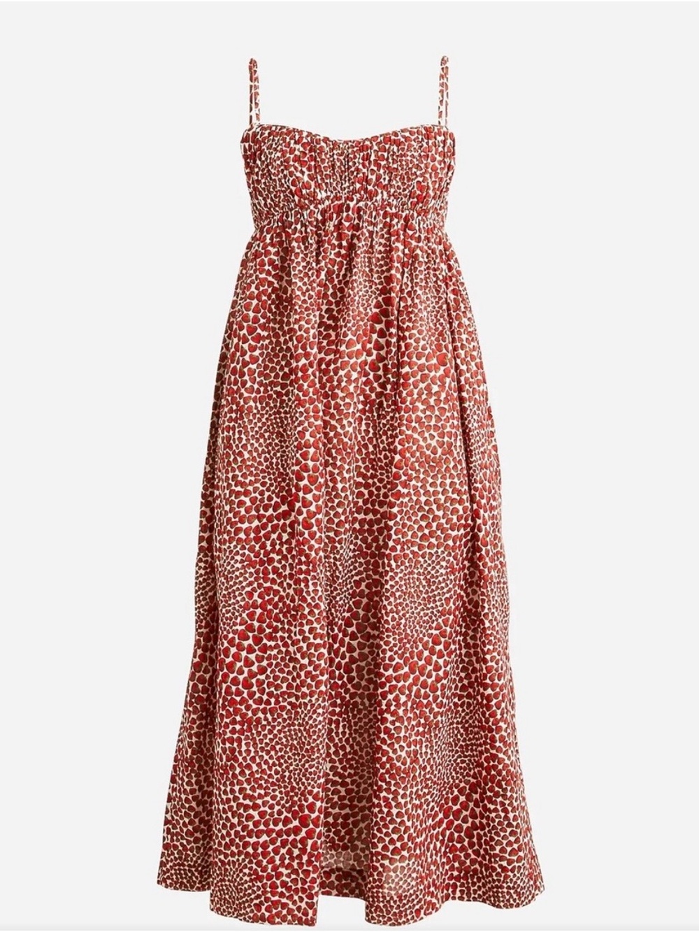 J. Crew Red Printed Smocked Midi Strawberry Sundress